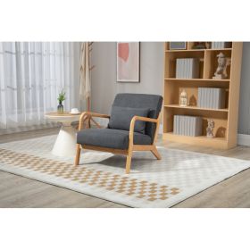 Mid Century Modern Accent Chair With Wood Frame, Upholstered Living Room Chairs With Waist Cushion, Reading Armchair For Bedroom Sunroom (Option: Grey)