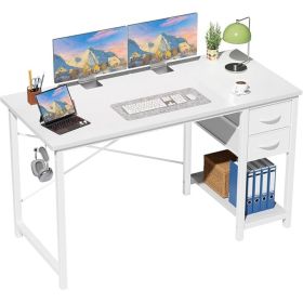 47-inch Computer Desk With Drawers, Featuring X-shaped Reinforcement Structure, Modern Wooden Study-work Desk  With Side Hooks (Option: 40in)