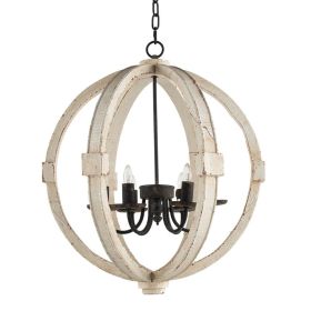 6 - Light Wood Chandelier With Adjustable Chain (Option: White)