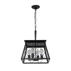 4 Lights Farmhouse Chandelier For Dining Room Black - No Bulbs Unavailable Platform- Temu (Option: Black)
