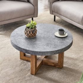 Modern Round Gray Textured 31.4" Diameter Coffee Table with Cross Spliced Legs (Option: Gray)