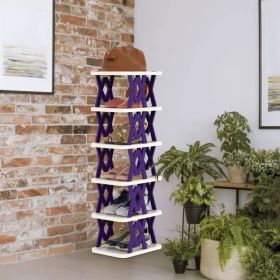 6 Tier Foldable Shoe Rack Vertical Shoe Organizer Narrow Shoe Rack For Small Spaces Space Saving Free Standing For Corner Entryway Hallway Bedroo (Option: Purple)
