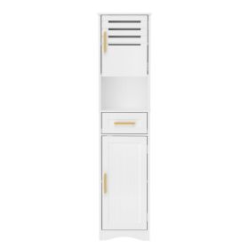 Tall Bathroom Floor Storage Cabinet,Narrow Slim Freestanding Cabinet With 1 Drawer And 2 Doors Storage Cabinet With 5 Adjustable Height Shelf, 15 (Option: White)