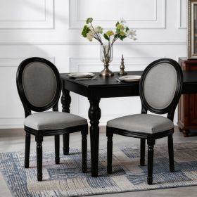French Country Dining Chairs Set Of 2, Upholstered Chairs With Sponge Round Back , For Living Room, Kitchen , Restaurant Use, Black Solid Wood Fr (Option: Light Gray)