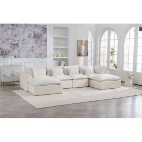 129.8  Width Cloud Couch Oversized Modular Sectional Sofa True Relax Comfy Couches Wide&Deep Seat Sofas For Living Room Furniture Sets, 4Seat Wit (Option: Antique White)