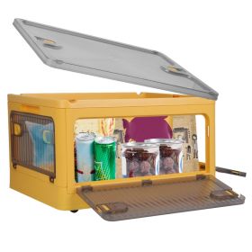 1Pc 70QT 66L Foldable Storage Bins With Lid 4 Doors Collapsible Stackable Closet Organizer Containers With Lock 4Pcs Wheels (Option: Yellow)