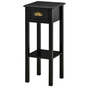 2-Tier Side Table With Drawer Shelf, End Table For Living Room Hallway, Black Slim, Elegant Design Fits  For Living Room Or Bedroom (Option: Black)