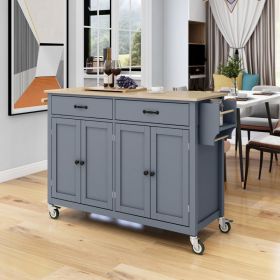 Kitchen Island Cart With Solid Wood Top And Locking Wheels,54.3 Inch Width,4 Door Cabinet And Two Drawers,Spice Rack, Towel Rack  Grey Blue (Option: Blue)