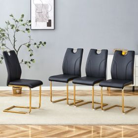 Black PU Dining Chair Set.Uniquely Designed Black Dining Chairs. PU Material, Paired With Gold Metal Chair Legs. Suitable For Offices, Restaurant (Option: Black Gold)