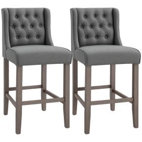 26.25" Counter Height Bar Stools, Tufted Wingback Armless Upholstered Dining Chair with Rubber Wood Legs, Set of 2, Gray (Option: Gray-670x490x560 mm)