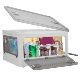 1Pc 70QT 66L Foldable Storage Bins With Lid 4 Doors Collapsible Stackable Closet Organizer Containers With Lock 4Pcs Wheels (Option: White)