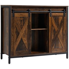 Industrial Sideboard Buffet Cabinet, Coffee Bar Cabinet, Kitchen Cabinet with Sliding Barn Doors, and Adjustable Shelves (Option: Rustic Brown-990x410x165 mm)