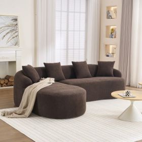Full Compression Brown Modular Chaise Chenille L-Shape Sectional Sofa with 4 matching pillows (Color: Brown)
