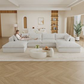 157.6Cloud Sofa,Corduroy Fabric,Deep Seat Couches,Double-layer Design,Removable  Cushion,No Assembly,DIY Combination For Living Room, Bedroom,Con (Option: White)
