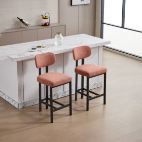 Bar Stools Set Of 2, 26 Inch Modern Upholstered Fabric Counter Height Barstools, Kitchen Island Chairs With Black Metal Legs For Dining Room Kitc (Option: Orange)