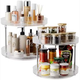 Pack Of 2 Double-layer Turntable Rotating Spice Rack Organization Spinning Organizer (Option: Transparent)