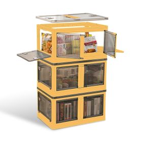 3Pcs Foldable Storage Bins With Lid 4 Doors Collapsible Stackable Closet Organizer Containers With Lock 4Pcs Wheels (Option: Yellow-L Size)
