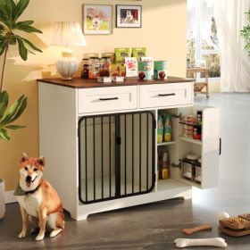 Modern Indoor Dog Kennel With Two Drawers And Storage Cabinet (Option: Dark BrownWhite)
