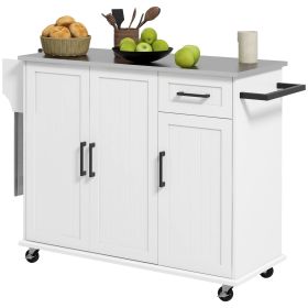 Kitchen Island Cart with Storage, Rolling Kitchen Island on Wheels with Drawer, 3 Cabinets, Stainless Steel Countertop (Option: White-1200x550x240 mm)