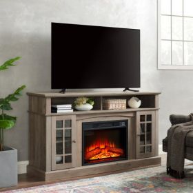 Classic 58.25" Media Stand Modern Entertainment Console With 23" Fireplace Inset with Open and Closed Space, Gray Wash (Option: Gray Wash)